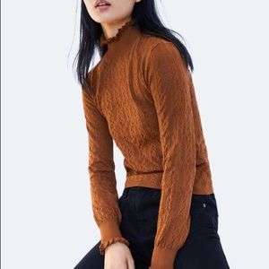 Rust color lettuce edge turtle neck